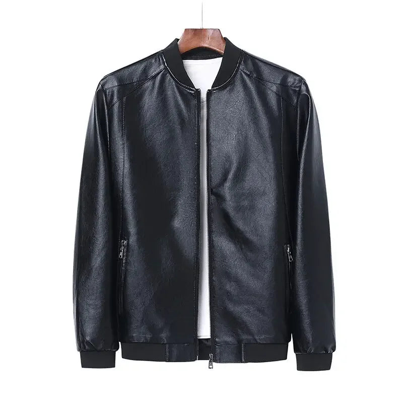 2024 Autumn New Men Black Biker PU Leather Coat Korean Fashion Men Pu