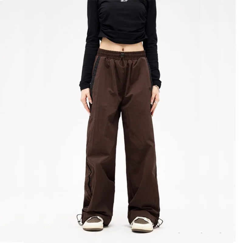 Women Spring Retro Solid Loose Drawstring Trousers Casual Joggers