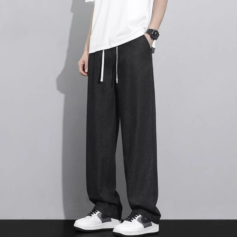 Street Fashion Trend Loose Versatile Wide Leg Jeans Men Elastic Waist