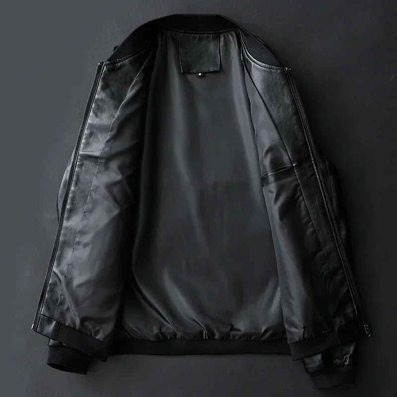 2024 Autumn New Men Black Biker PU Leather Coat Korean Fashion Men Pu