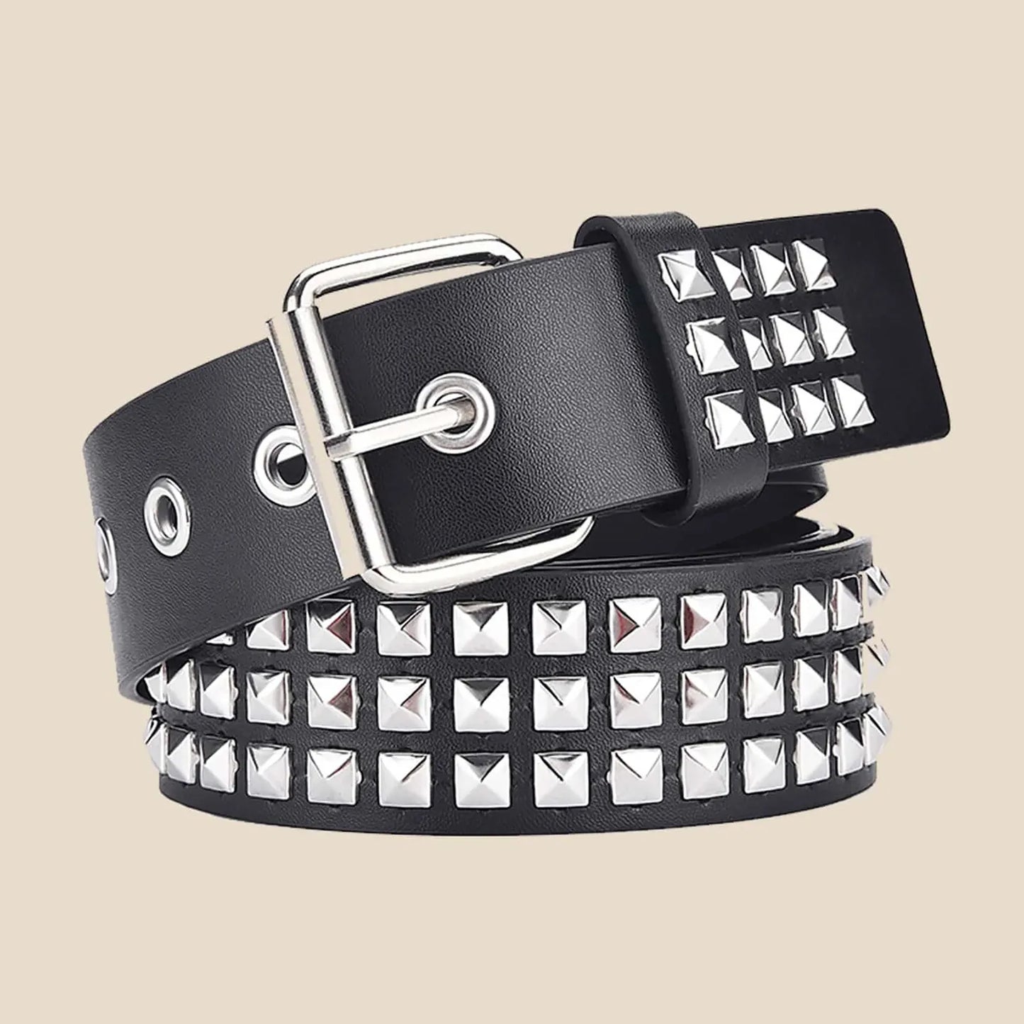 2023New Square Bead Rivet Belt Metal Pyramid Belt Men and Women Punk