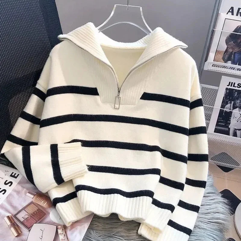 Sweater pullover women Spring and Autumn underwear New zipper stripe