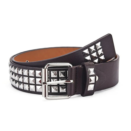 2023New Square Bead Rivet Belt Metal Pyramid Belt Men and Women Punk