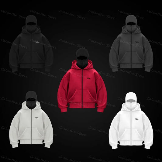 Men's Balaclava Zip Hoodie Winter Warm Casual Sweatshirt with Hooded