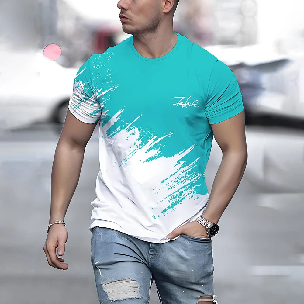 Summer Men's T Shirt Casual Round Neck Loose Tops Fashion Color