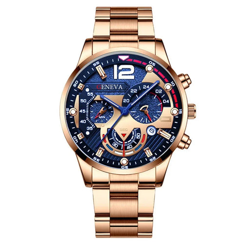 GENEVA Men's Creative  Six-Pin Watch Alloy Steel Band Quartz Watch Men