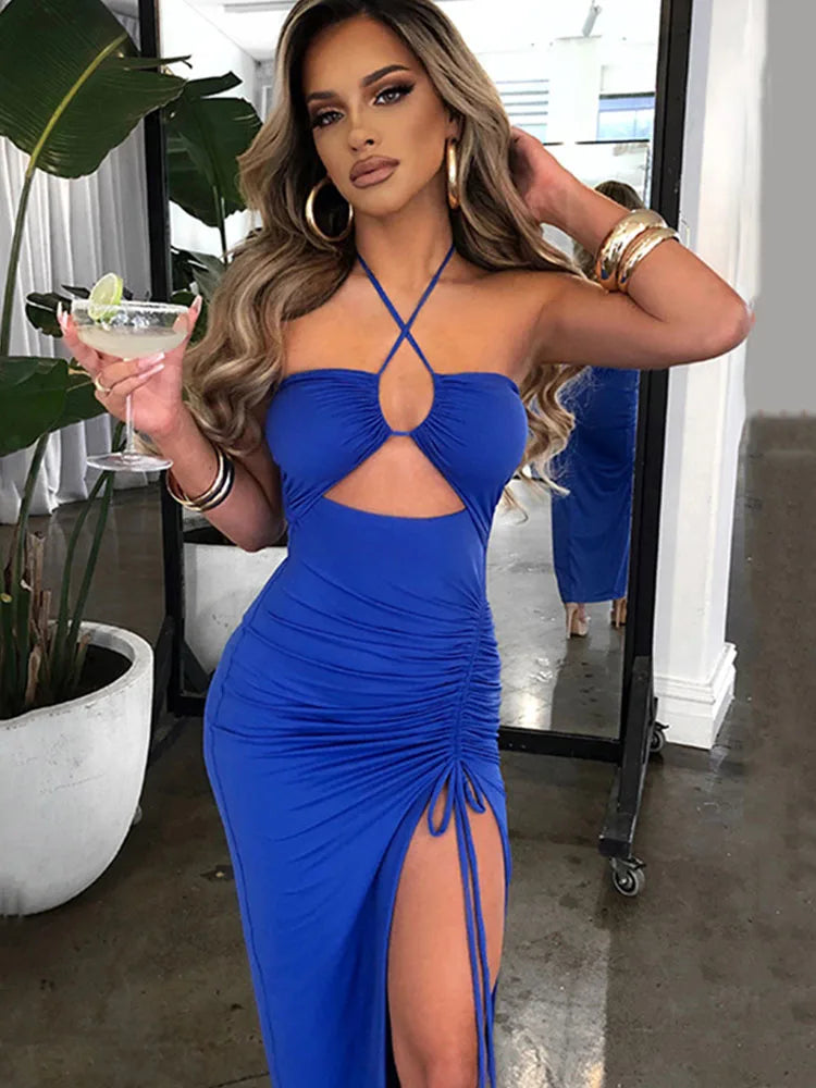 Sleeveless Sexy Female Midi Backless Dresses Slim Night Club Party