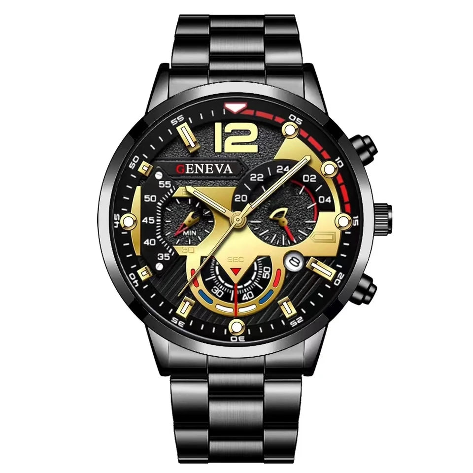 Fashion Mens Stainless Steel Watches Luxury Quartz Wristwatch Calendar