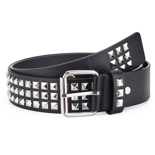 2023New Square Bead Rivet Belt Metal Pyramid Belt Men and Women Punk