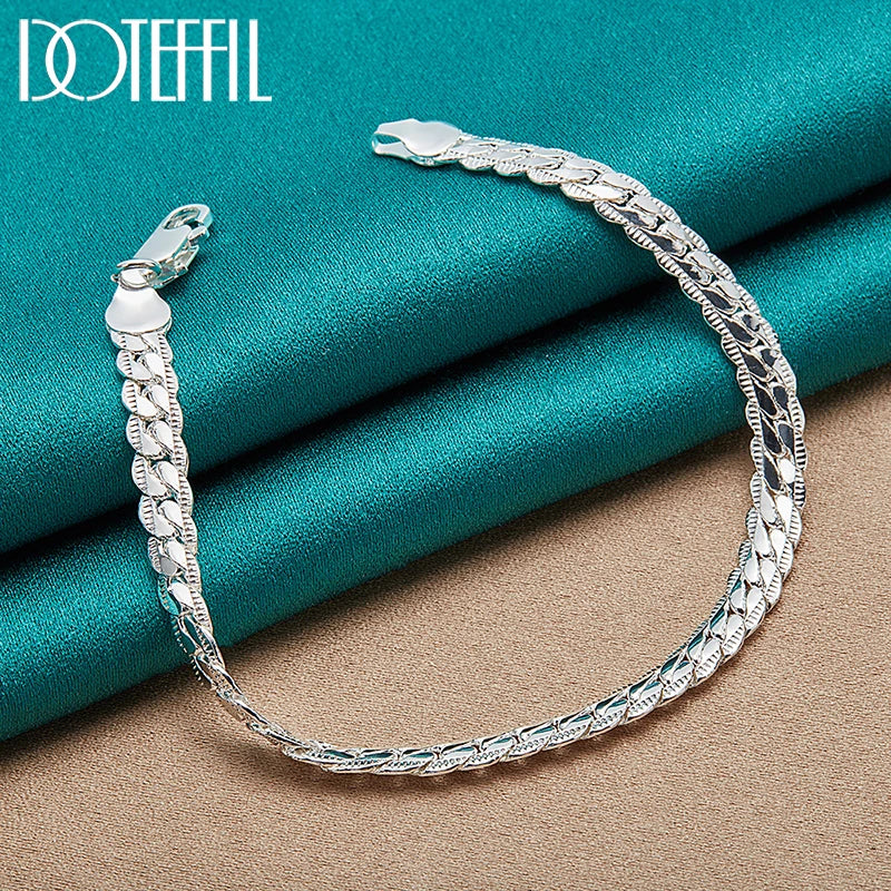 DOTEFFIL 925 Silver Bracelet 6mm 18/19/20cm Flat Side Chain Lobster