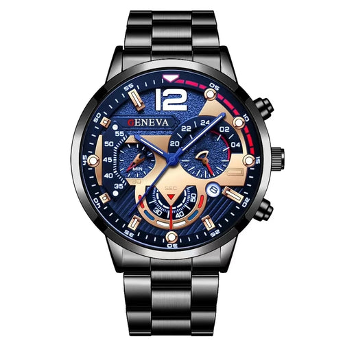 Fashion Mens Stainless Steel Watches Luxury Quartz Wristwatch Calendar