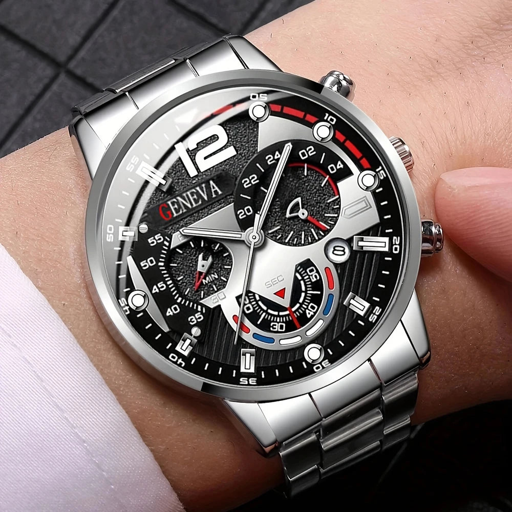 New Hot Watches Fashion Men Stainless Steel Watch Luxury Calendar