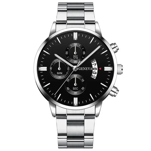 Fashion Men Black Stainless Steel Watch Luxury Calendar Quartz Wrist