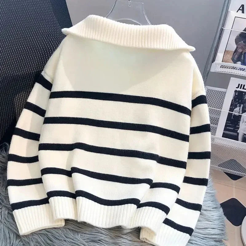 Sweater pullover women Spring and Autumn underwear New zipper stripe