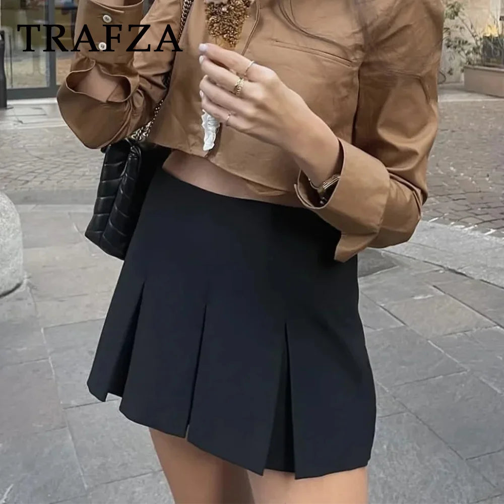 TRAFZA 2025 Spring Summer Women Casual Tierred Mini Skirts Fashion