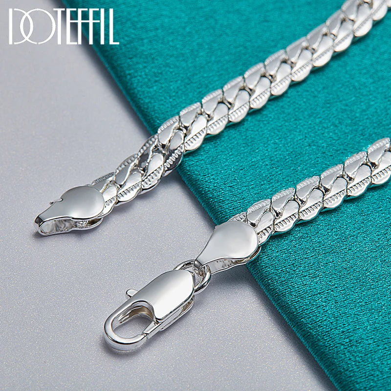 DOTEFFIL 925 Silver Bracelet 6mm 18/19/20cm Flat Side Chain Lobster