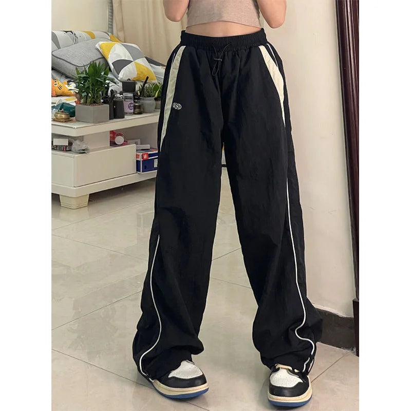 Women Spring Retro Solid Loose Drawstring Trousers Casual Joggers