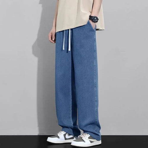 Street Fashion Trend Loose Versatile Wide Leg Jeans Men Elastic Waist