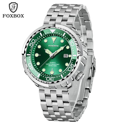 FOXBOX  Top Brand Fashion Diver Watch Men 50ATM Waterproof Date Clock