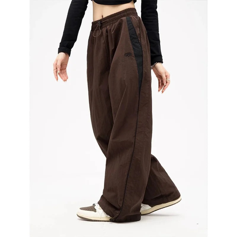 Women Spring Retro Solid Loose Drawstring Trousers Casual Joggers