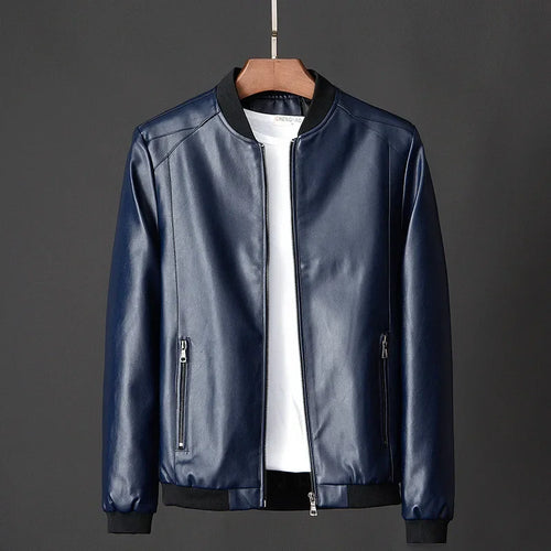 2024 Autumn New Men Black Biker PU Leather Coat Korean Fashion Men Pu