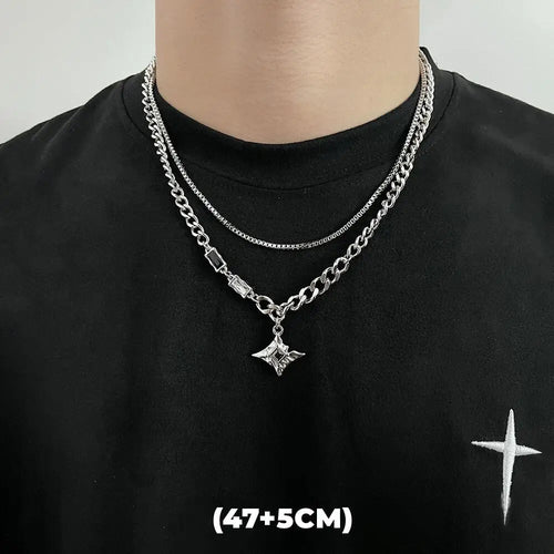 Hip Hop Zircon Star Double Layer Necklace For Men Women Trend Charm