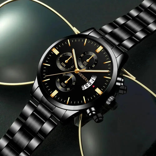 Fashion Men Stainless Steel Watch Luxury Calendar Quartz Wrist Watch