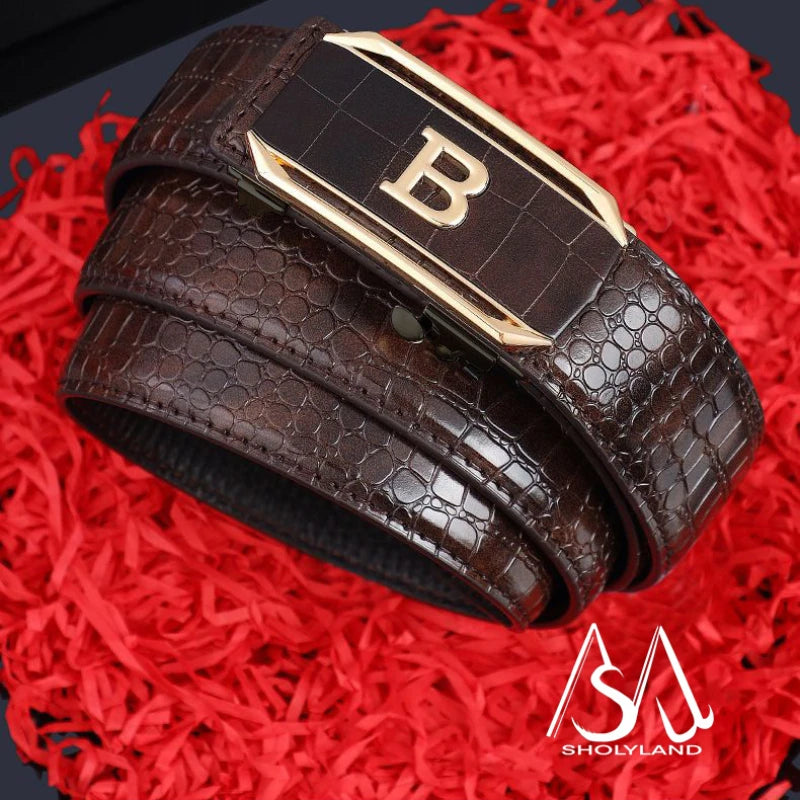 Hot Selling High Crocodile Pattern Alloy Letter Automatic Buckle Belt