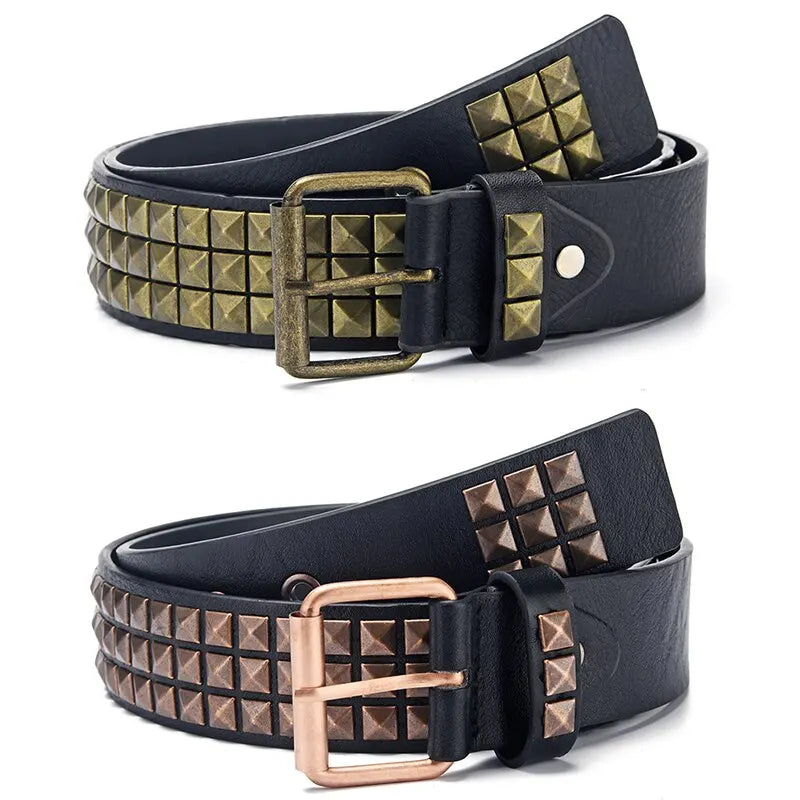 2023New Square Bead Rivet Belt Metal Pyramid Belt Men and Women Punk