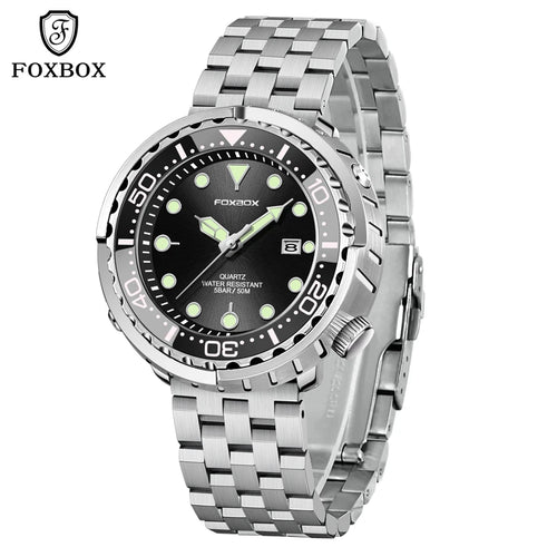 FOXBOX  Top Brand Fashion Diver Watch Men 50ATM Waterproof Date Clock