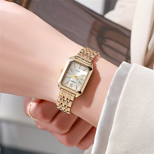 Luxury Ladies Fashion Quartz Watch Simple Scale Square Quality Gold