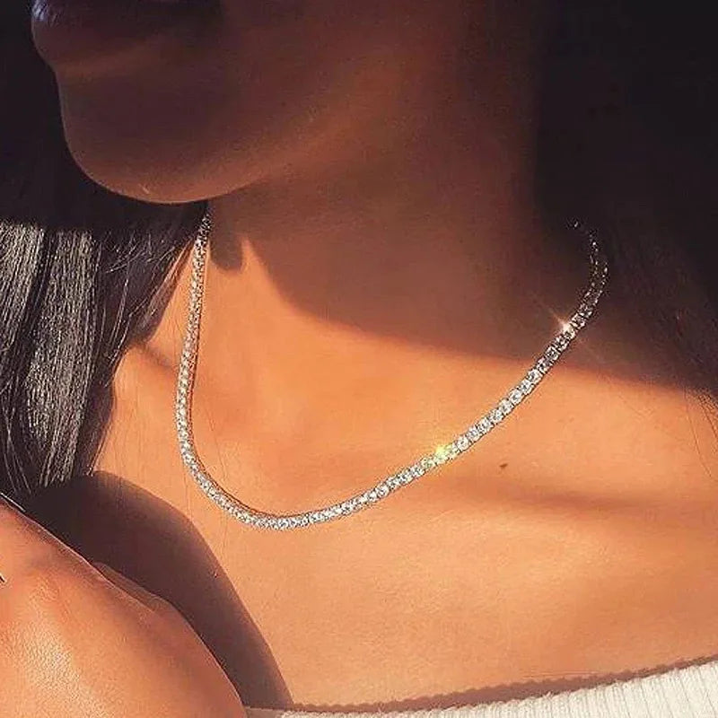 Simple Iced Out Tennis CZ Choker Necklace for Women Men Crystal Short