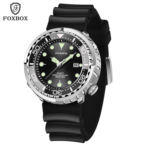 FOXBOX  Top Brand Fashion Diver Watch Men 50ATM Waterproof Date Clock