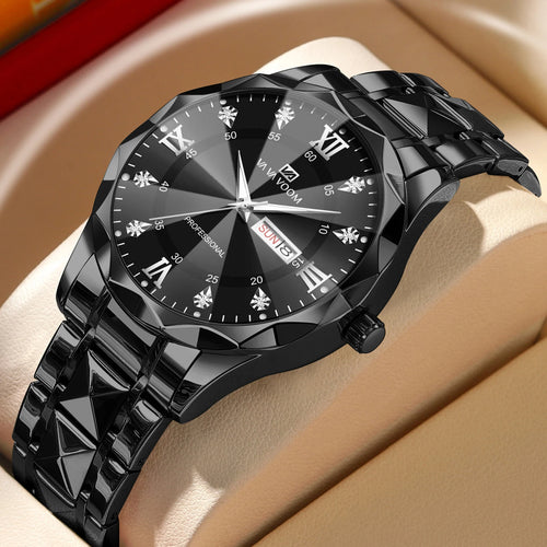 Men Watch Water Diamond Luxury Night Glow Double Calendar Quartz