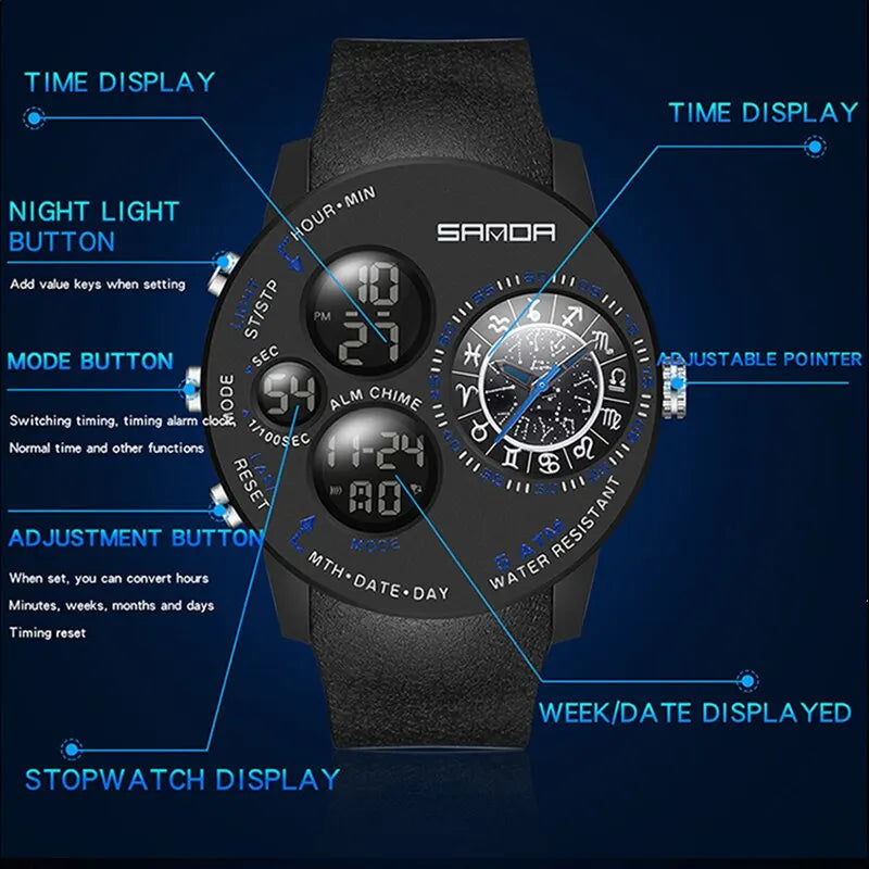 SANDA 2023 Fashion Outdoor Mens Watches Top Brand Military Sports