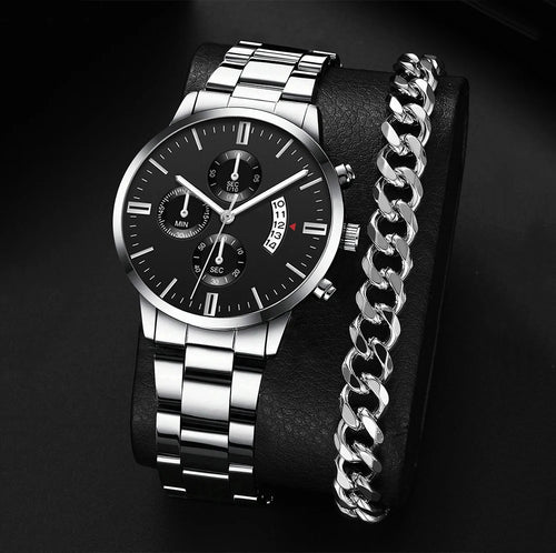 New Hot Watches Fashion Men Stainless Steel Watch Luxury Calendar