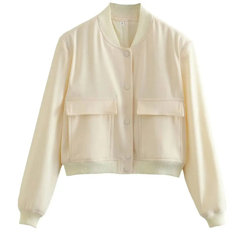 2024 Woman Bomber Jacket Coat White Autumn Winter Button Baseball