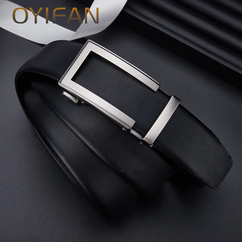 OYIFAN fashion men genuine leather belt automatic buckle adjustable