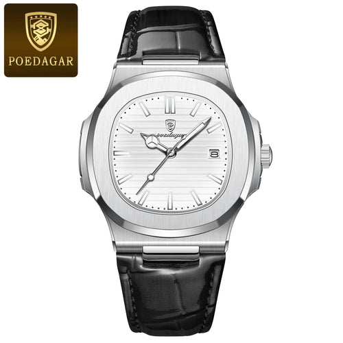 POEDAGAR Top Luxury Square Man Watch Date Waterproof Luminous Men