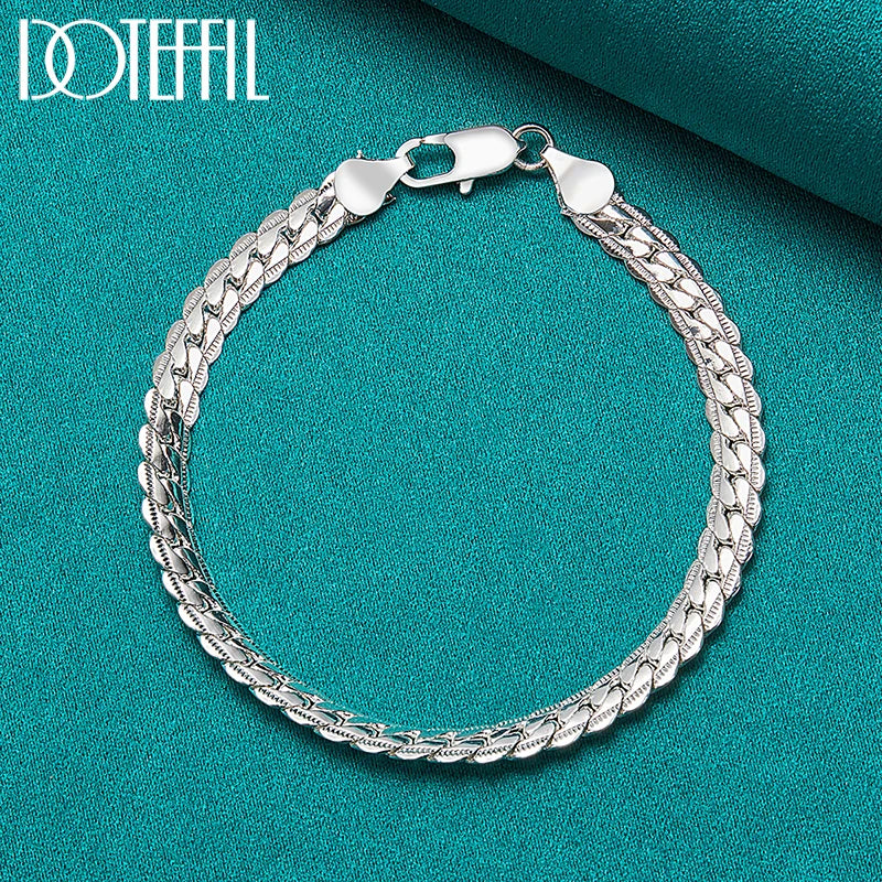 DOTEFFIL 925 Silver Bracelet 6mm 18/19/20cm Flat Side Chain Lobster