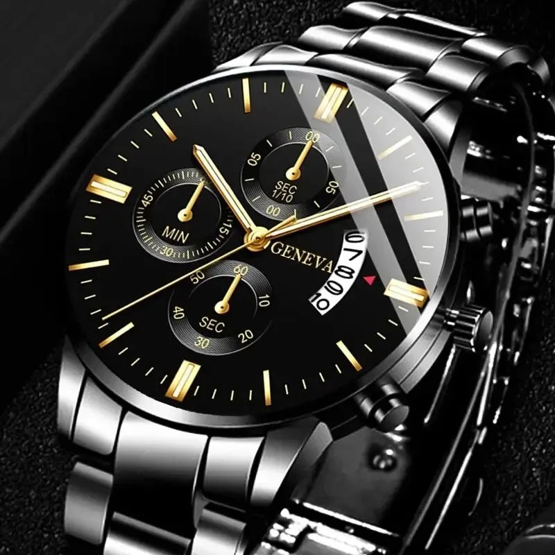 Fashion Men Stainless Steel Watch Luxury Calendar Quartz Wrist Watch