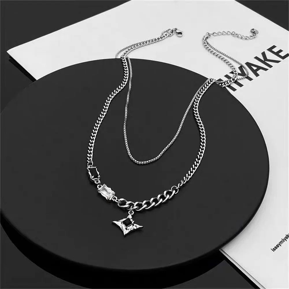 Hip Hop Zircon Star Double Layer Necklace For Men Women Trend Charm