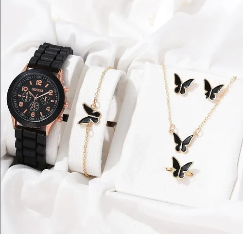 2PCS Set Luxury Watch Women Rhinestone Fashion Quartz Wristwatch