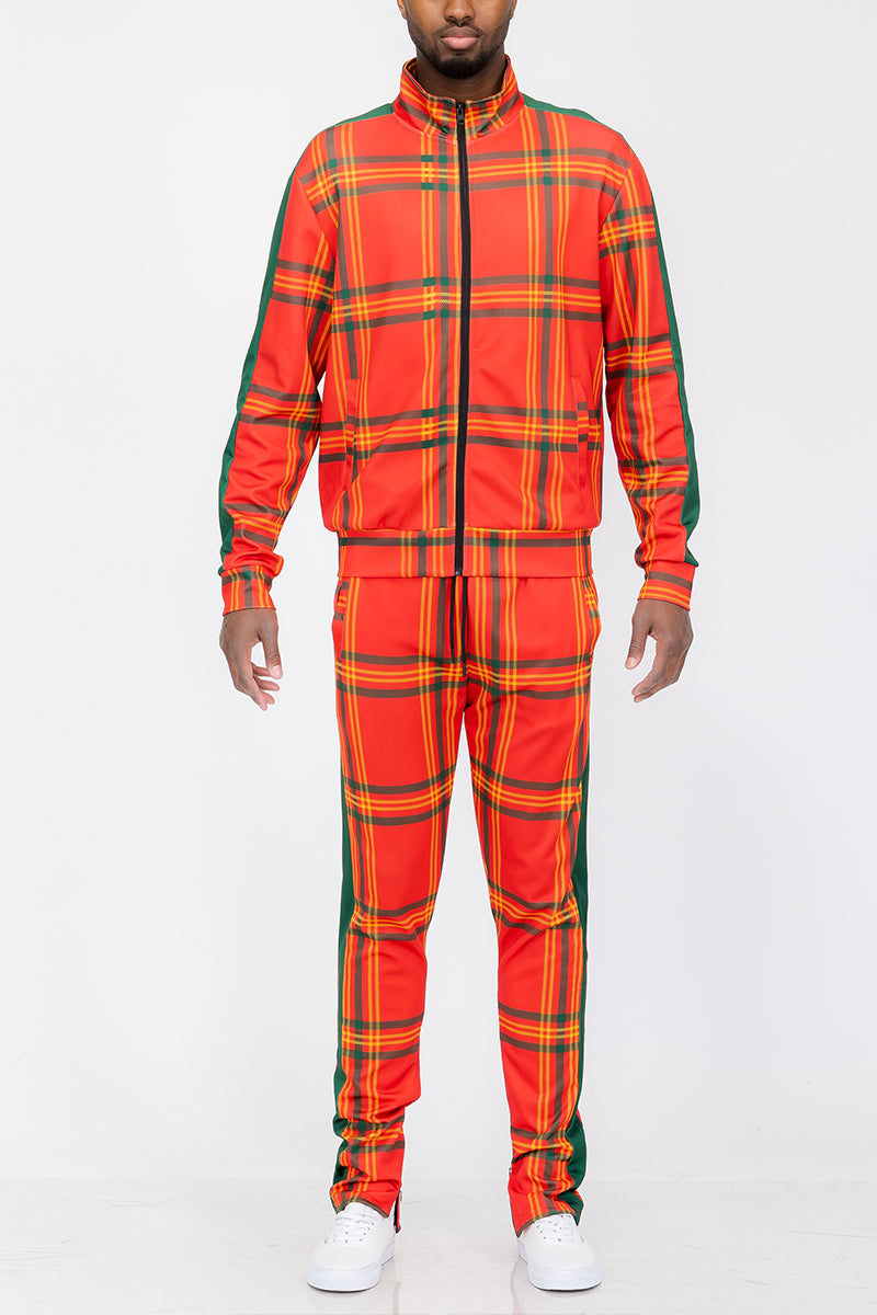 Plaid Track Jacket and Pant Set