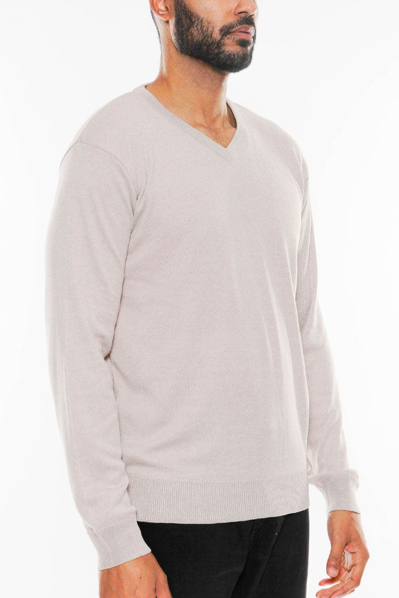 Solid Vneck Knit Pullover Sweater