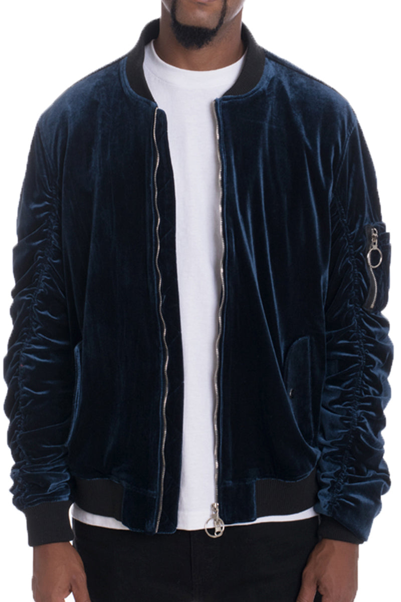 Velour Scrunched Bomber Jacket