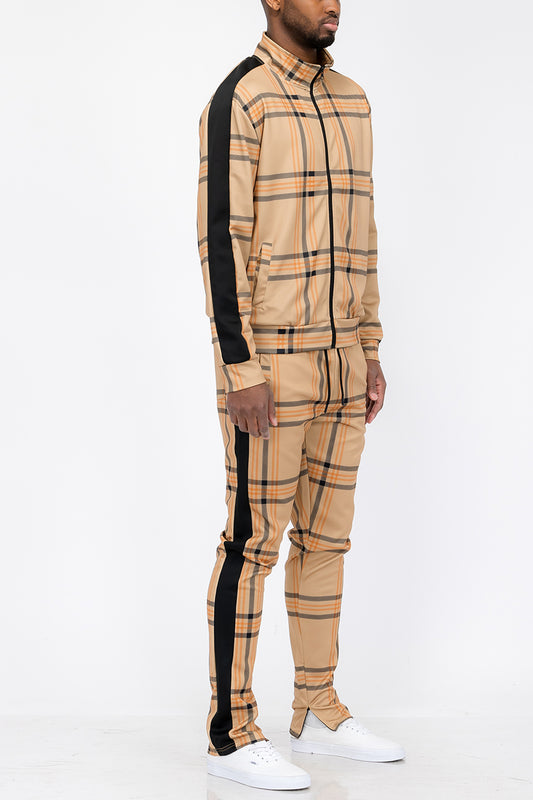 Plaid Track Jacket and Pant Set