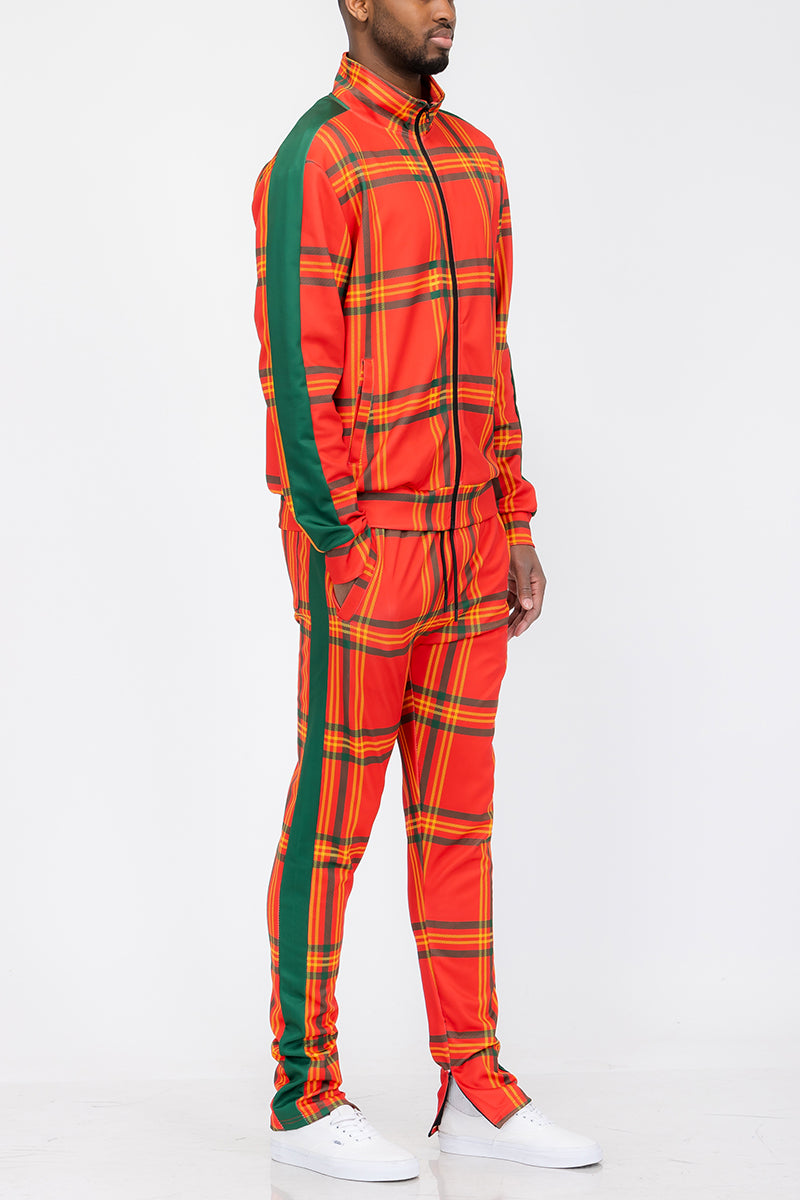 Plaid Track Jacket and Pant Set