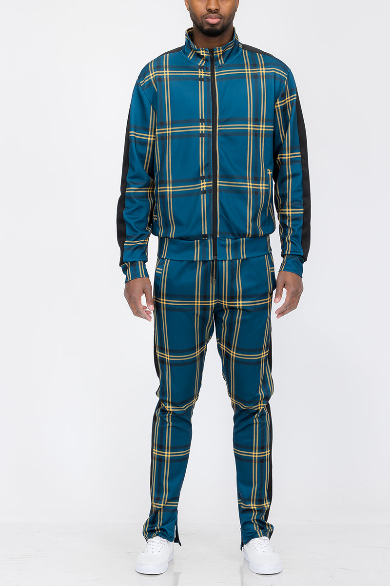 Plaid Track Jacket and Pant Set