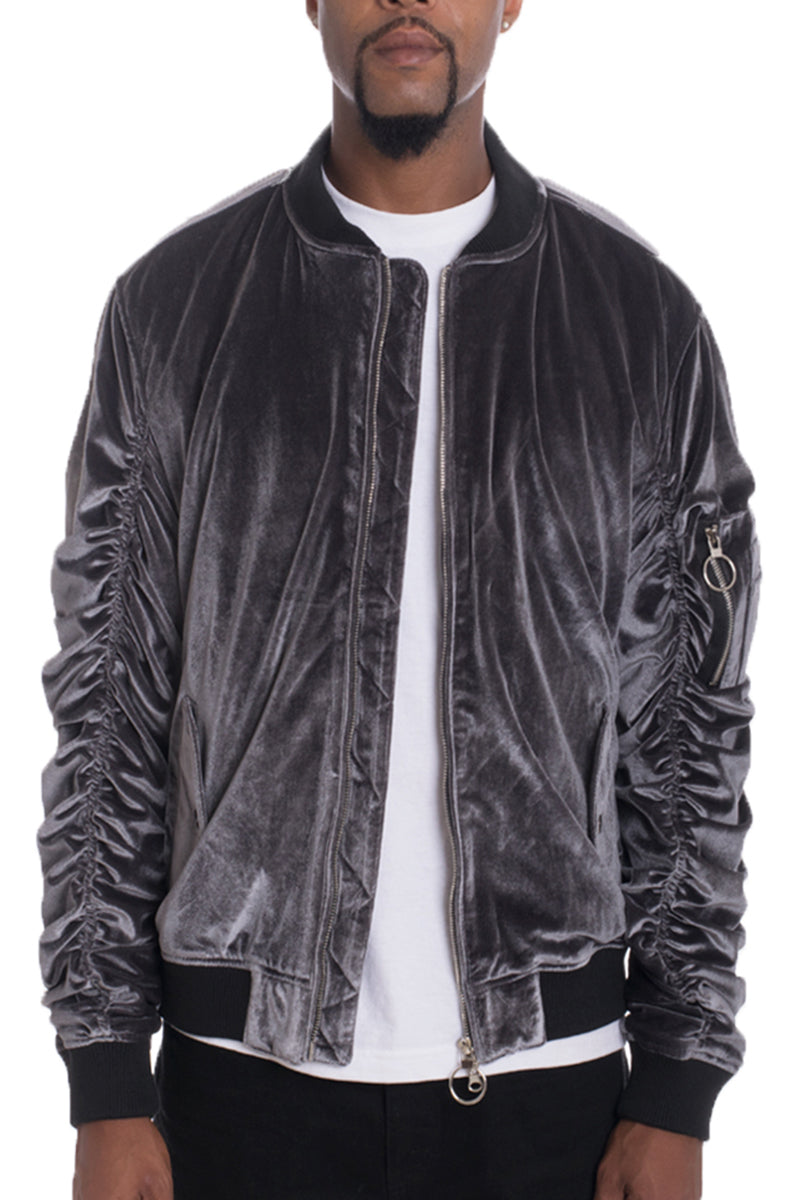 Velour Scrunched Bomber Jacket